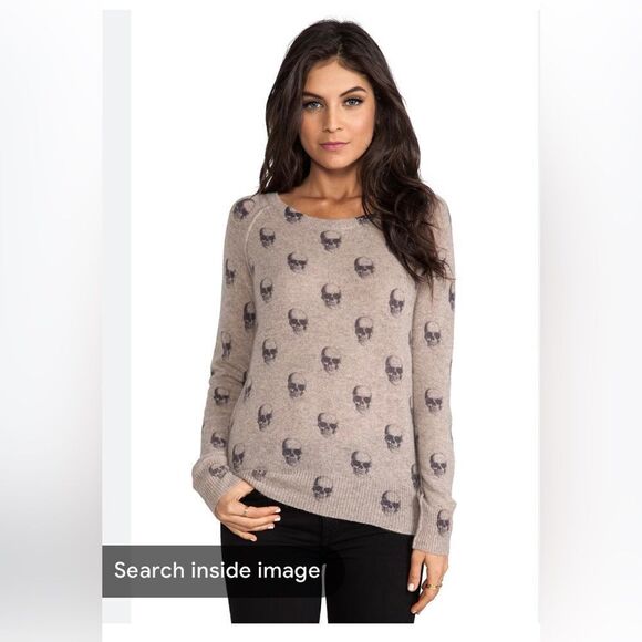 360 cashmere cara jack pullover sweater crewneck skull & roses sz small - Picture 1 of 7